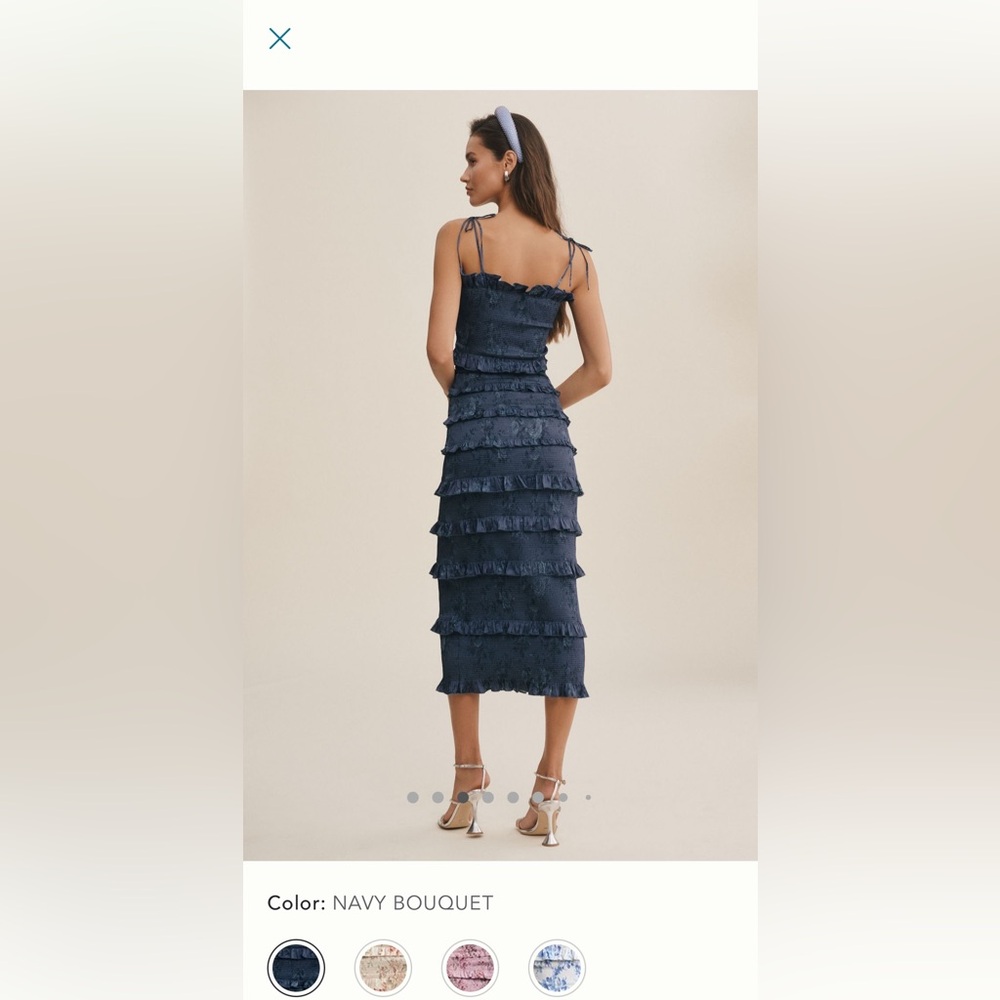 V. Chapman Lily Ruched & Ruffled Satin Midi Dress
